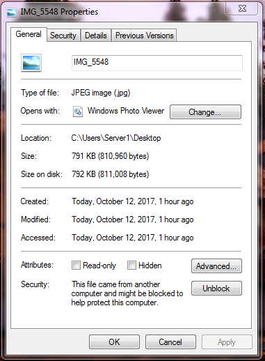 view how large an image file is on a Windows machine